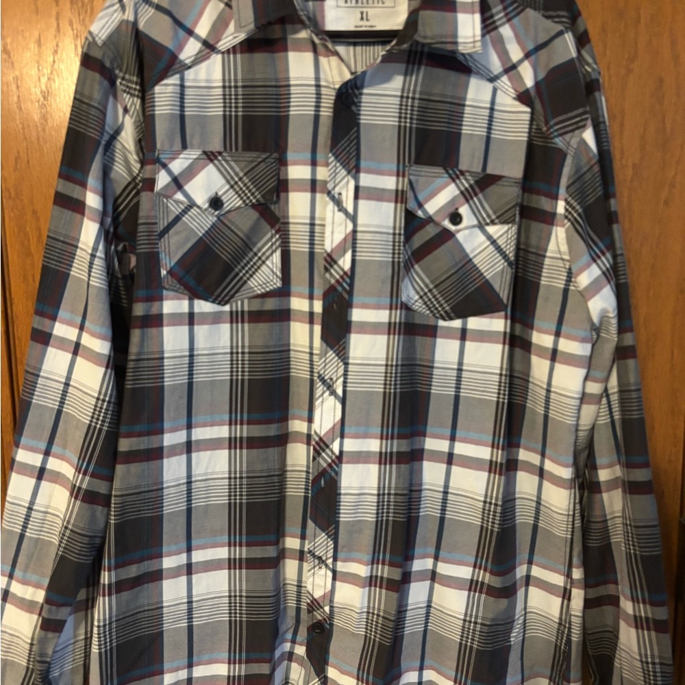 Buckle Men's Black and White Plaid Casual Shirt